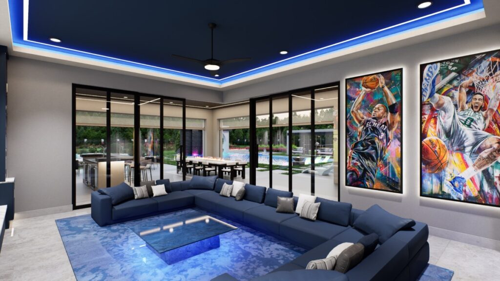 game room with couches
