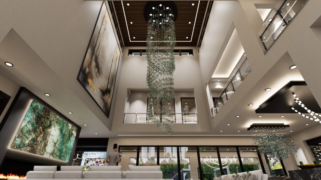 spiral chandelier in living room