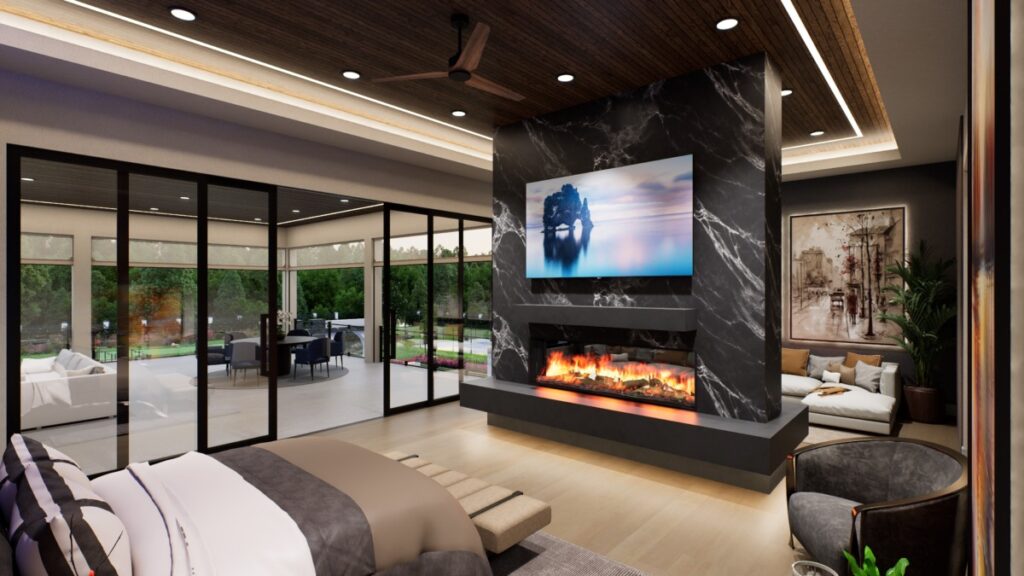 master suite with fireplace