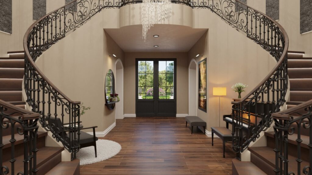 foyer with chandelier